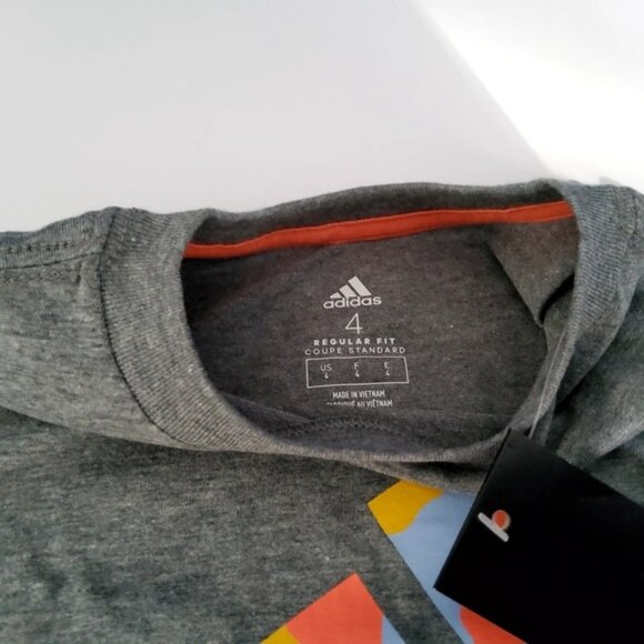 adidas Boys' Short Sleeve Cotton Jersey Logo T-Shirt Tee, Charcoal Grey Multi Ca - Picture 3 of 6
